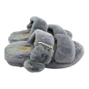 UGG Fluff Slide Slippers Sandals Size 7 Adjustable Buckle in Gray